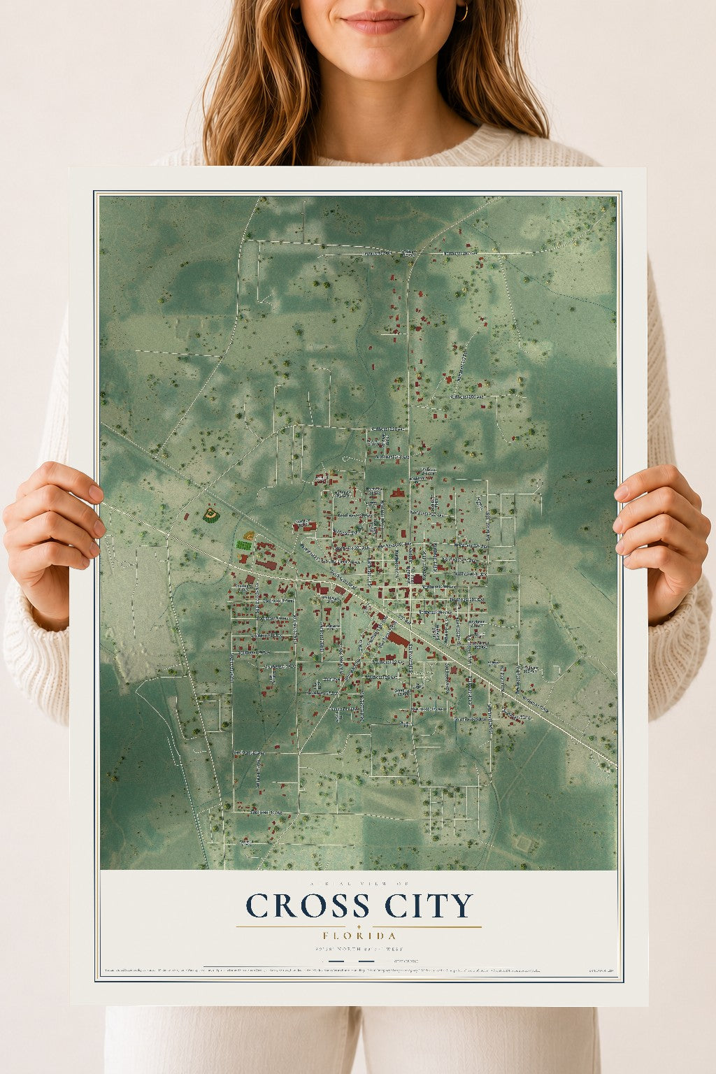 Cross City, Florida map print, 18" x 24" Archival Matte Print mockup