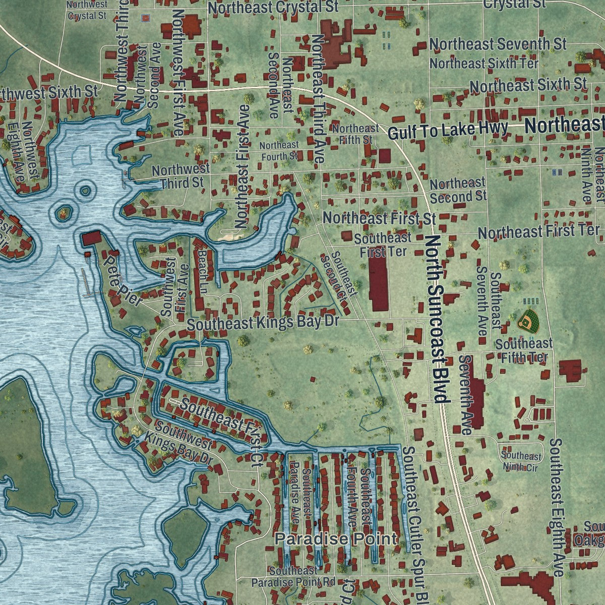 Close-up 1 of the Crystal River, Florida map artwork