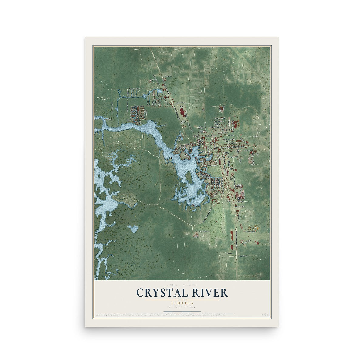 Crystal River, Florida map print, 12" x 18" Archival Matte Print mockup
