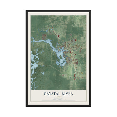 Crystal River, Florida map print, 12" x 18" W/ Black Ayous Wood Frame mockup