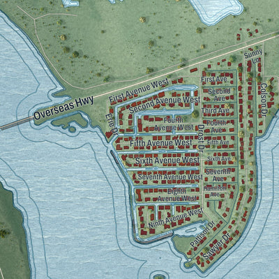 Close-up of the map of Cudjoe Key, Florida print showing street and building detail