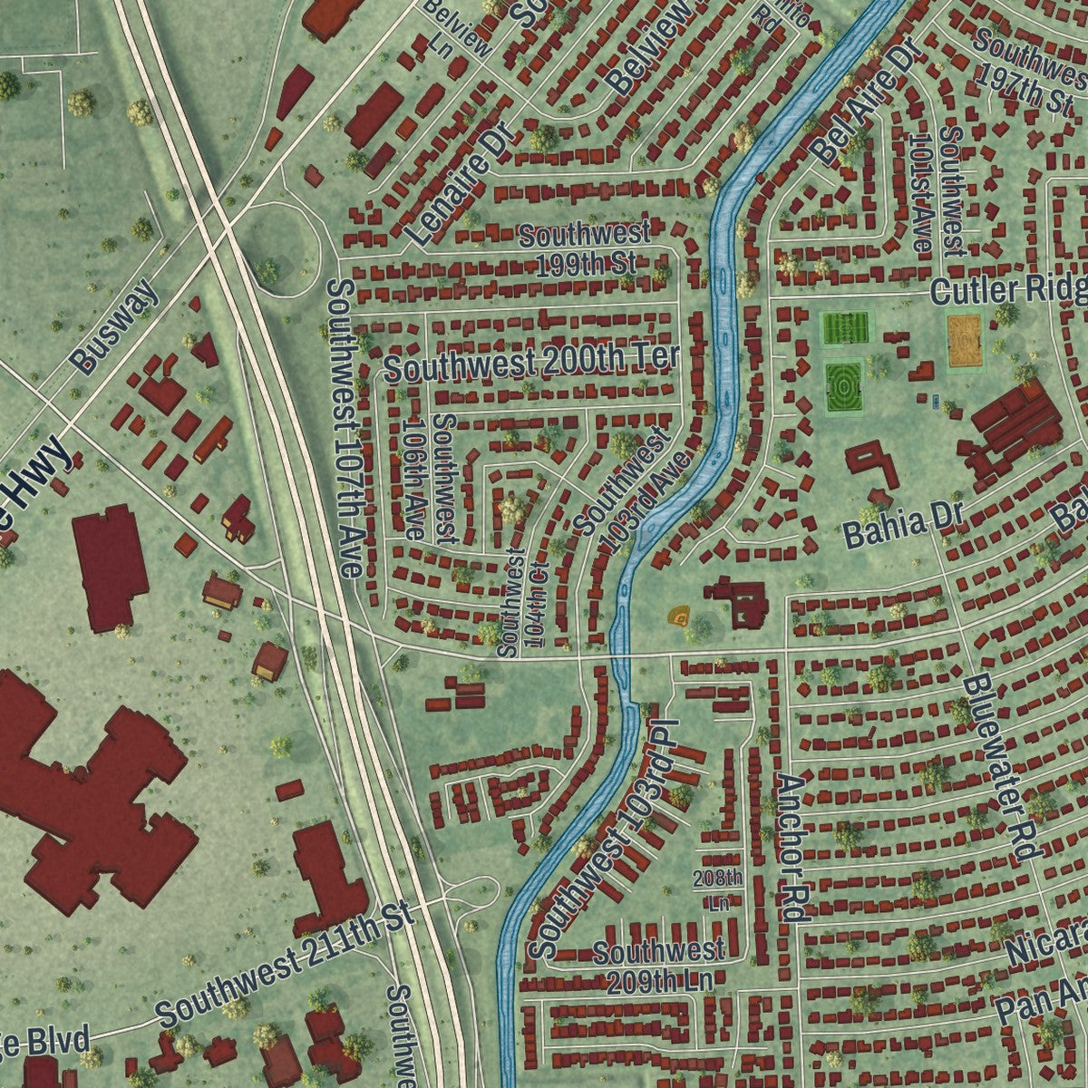 Close-up 2 of the Cutler Bay, Florida map artwork