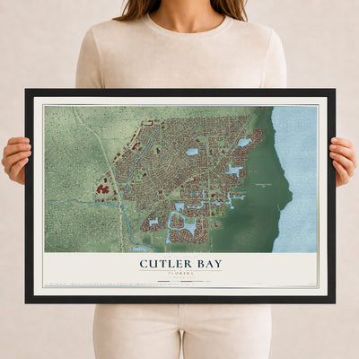 Cutler Bay, Florida map print, 12" x 18" W/ Black Ayous Wood Frame mockup