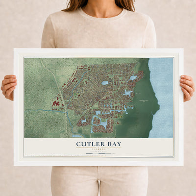Cutler Bay, Florida map print, 12" x 18" W/ White Ayous Wood Frame mockup
