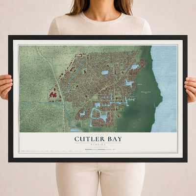 Cutler Bay, Florida map print, 18" x 24" W/ Black Ayous Wood Frame mockup