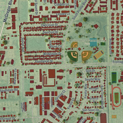 Close-up of the map of Cypress Lake, Florida print showing street and building detail