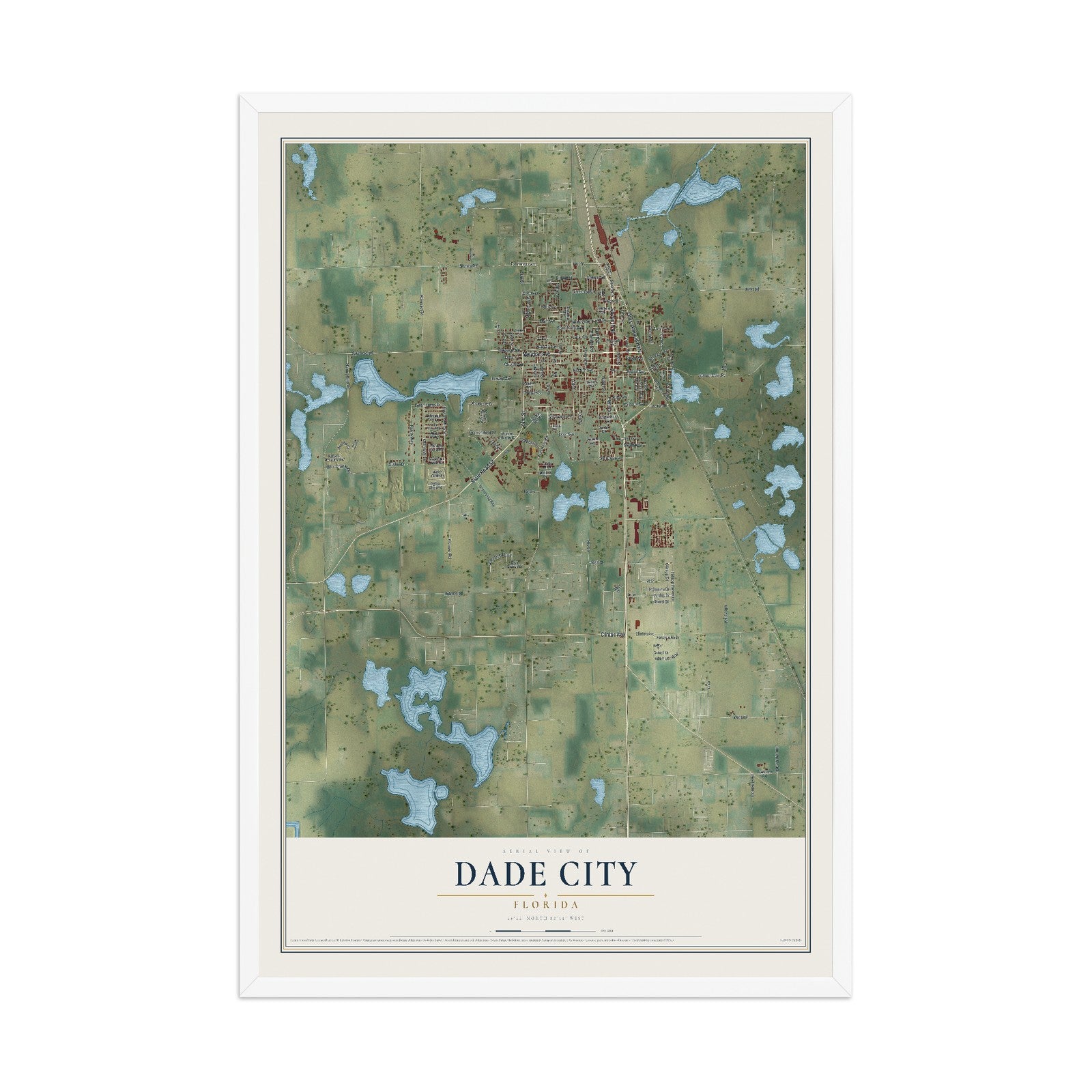 Dade City, Florida map print, 12" x 18" W/ White Ayous Wood Frame mockup