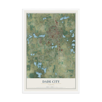 Dade City, Florida map print, 12" x 18" W/ White Ayous Wood Frame mockup
