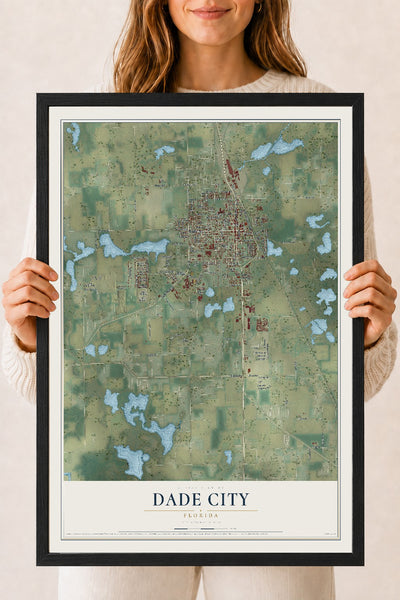 Dade City, Florida map print, 18" x 24" W/ Black Ayous Wood Frame mockup