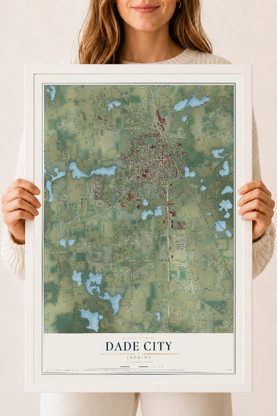 Dade City, Florida map print, 18" x 24" W/ White Ayous Wood Frame mockup