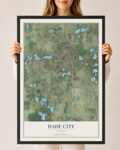 Dade City, Florida map print, 24" x 36" W/ Black Ayous Wood Frame mockup