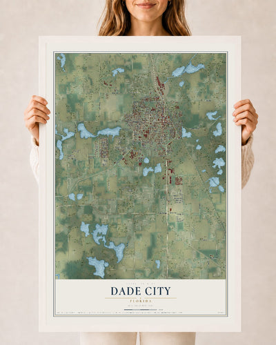 Dade City, Florida map print, 24" x 36" W/ White Ayous Wood Frame mockup