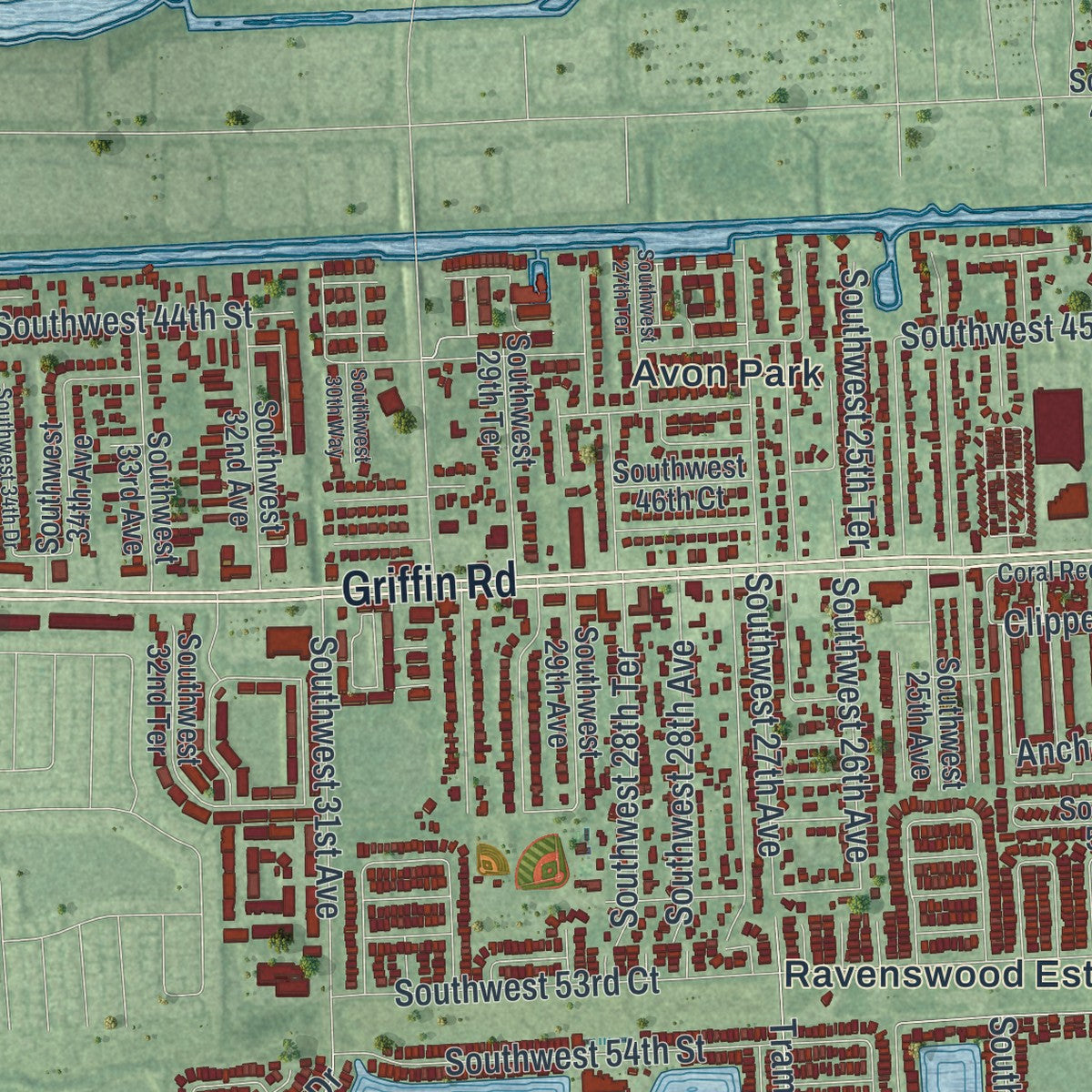 Close-up 1 of the Dania Beach, Florida map artwork