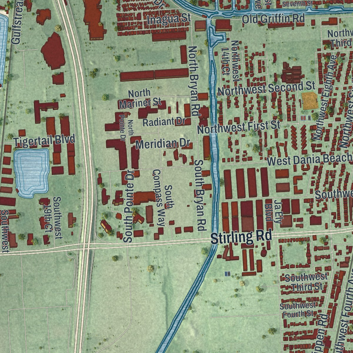 Close-up 2 of the Dania Beach, Florida map artwork