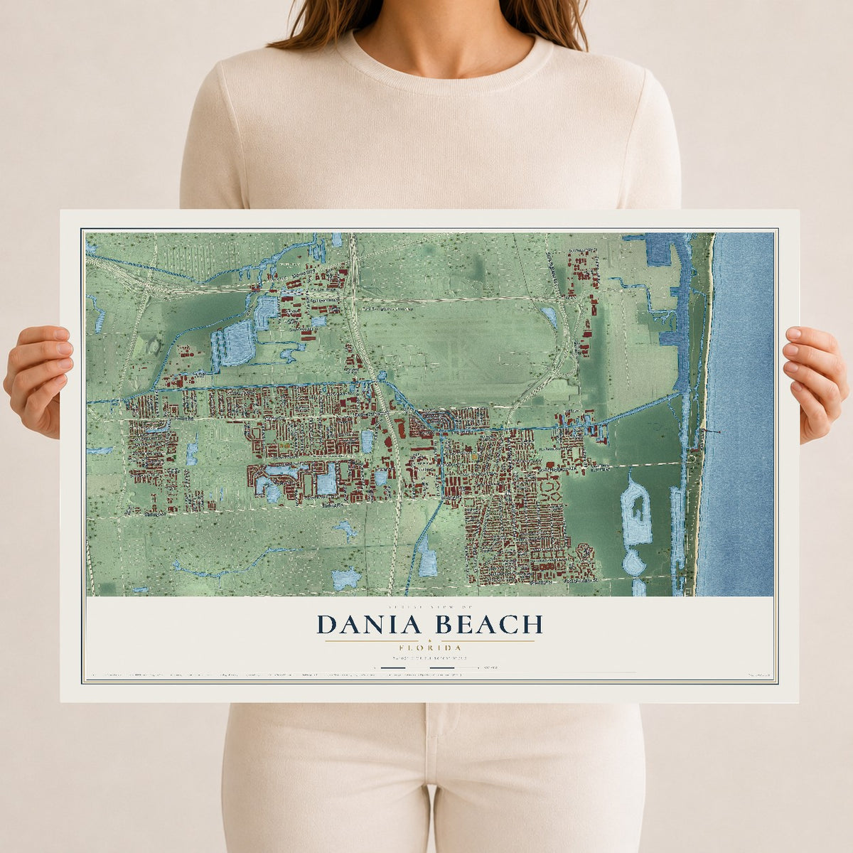 Dania Beach, Florida map print, 12" x 18" Archival Matte Print mockup