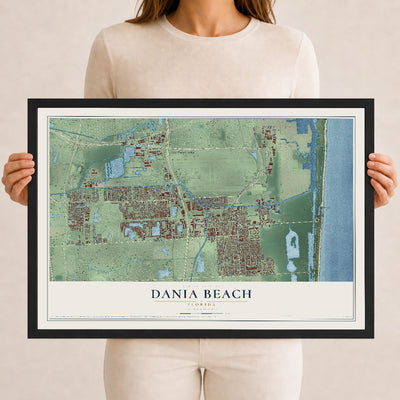 Dania Beach, Florida map print, 12" x 18" W/ Black Ayous Wood Frame mockup