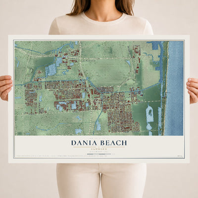Dania Beach, Florida map print, 18" x 24" Archival Matte Print mockup