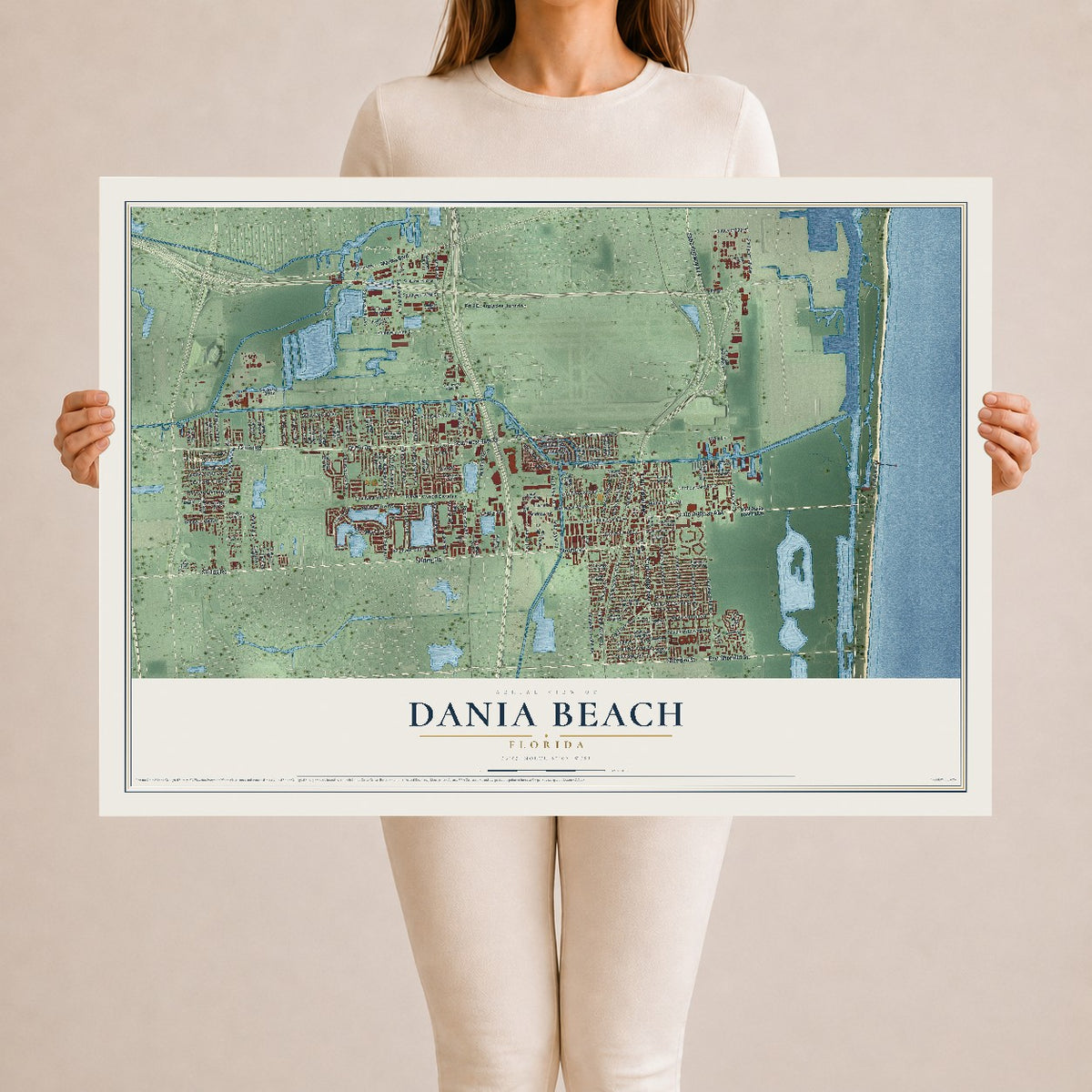 Dania Beach, Florida map print, 24" x 36" Archival Matte Print mockup