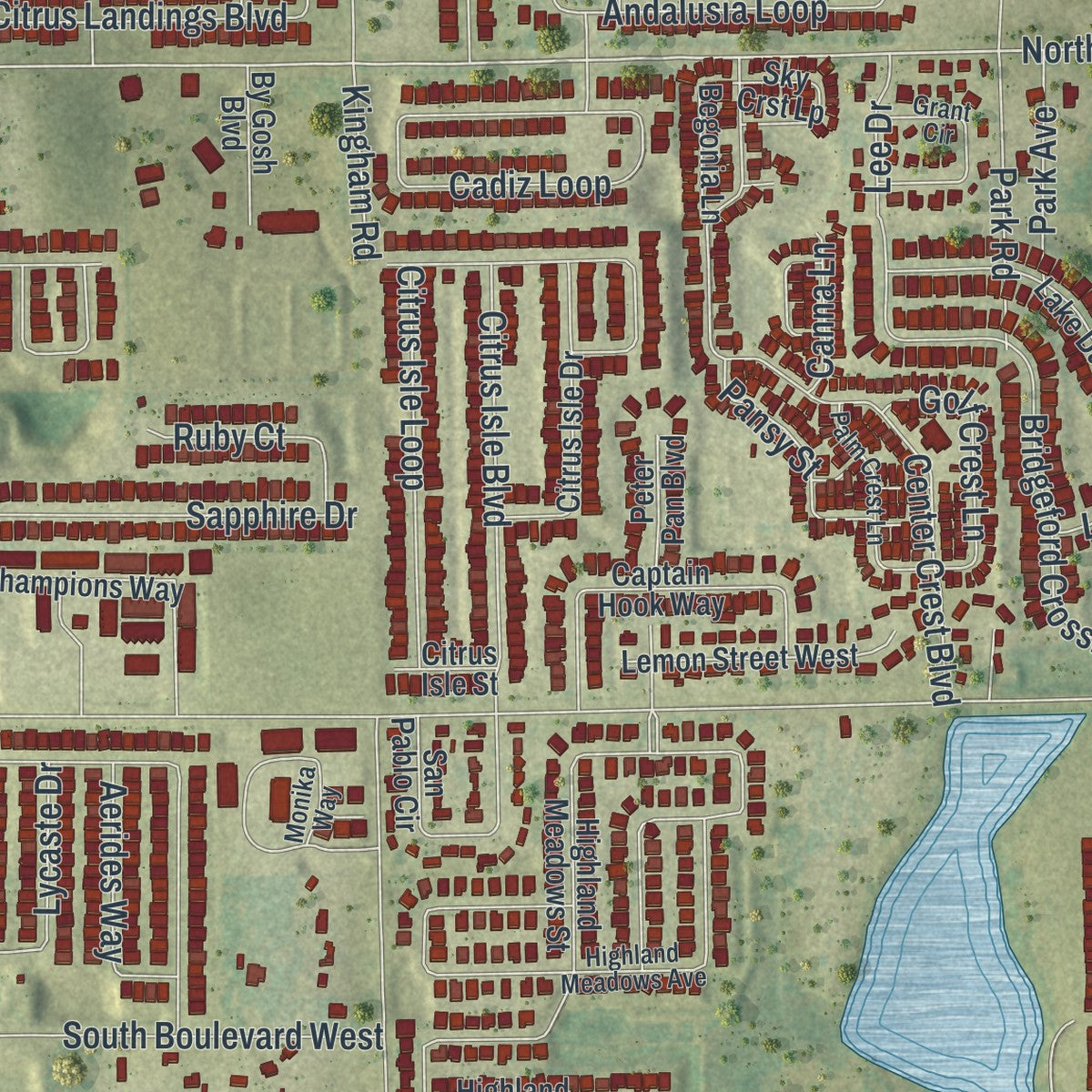 Close-up 1 of the Davenport, Florida map artwork