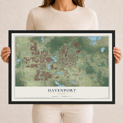 Davenport, Florida map print, 12" x 18" W/ Black Ayous Wood Frame mockup