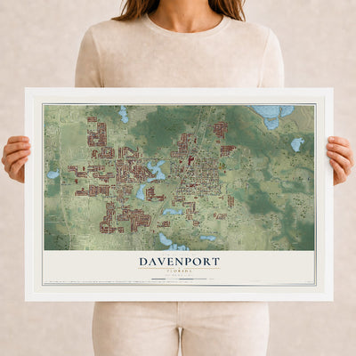 Davenport, Florida map print, 12" x 18" W/ White Ayous Wood Frame mockup