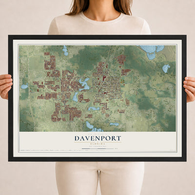 Davenport, Florida map print, 18" x 24" W/ Black Ayous Wood Frame mockup