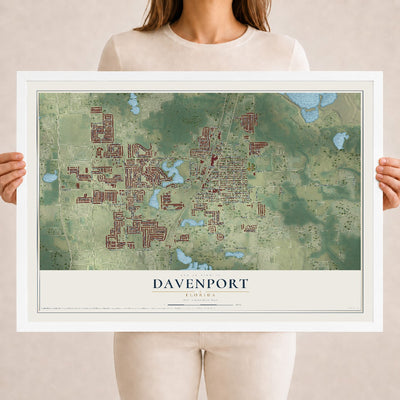 Davenport, Florida map print, 18" x 24" W/ White Ayous Wood Frame mockup