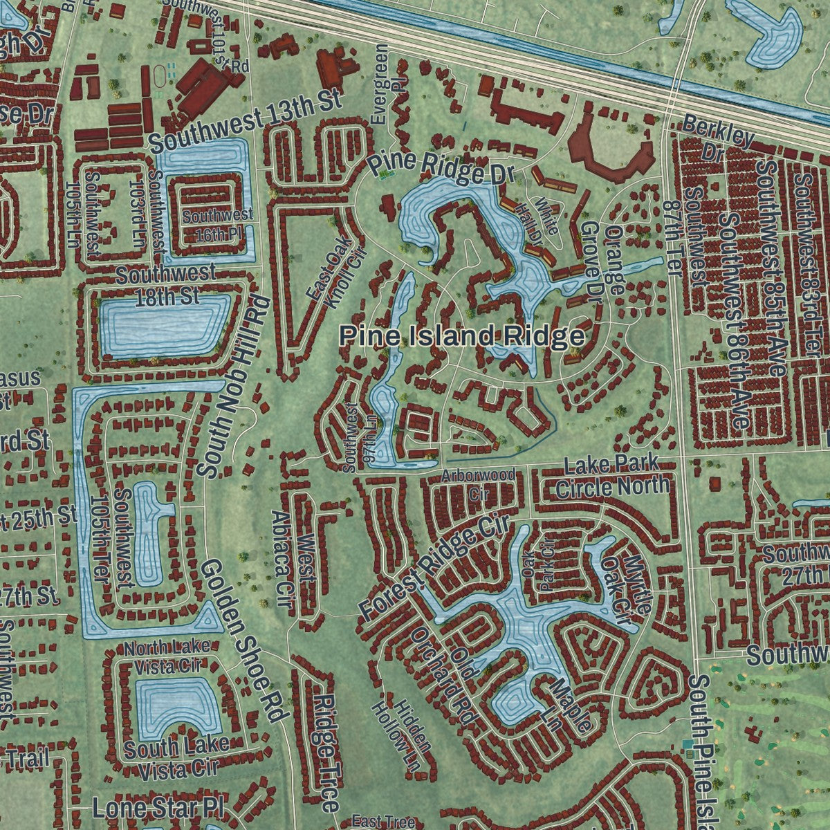 Close-up 2 of the Davie, Florida map artwork