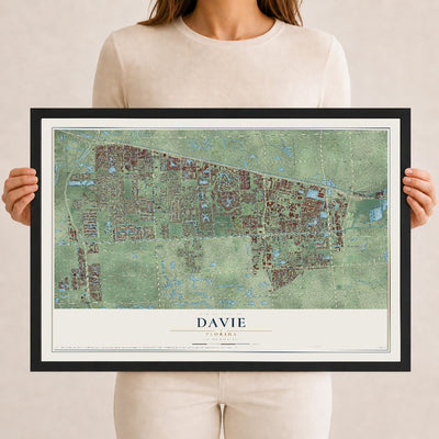 Davie, Florida map print, 12" x 18" W/ Black Ayous Wood Frame mockup