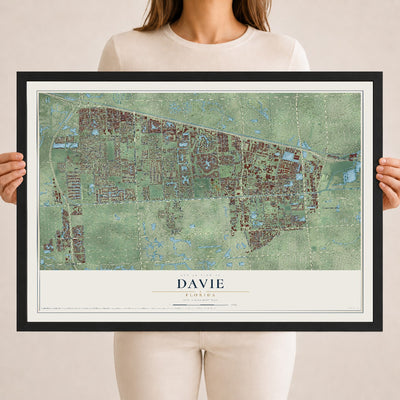 Davie, Florida map print, 18" x 24" W/ Black Ayous Wood Frame mockup