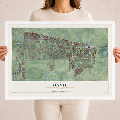Davie, Florida map print, 18" x 24" W/ White Ayous Wood Frame mockup