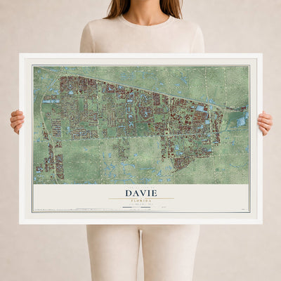 Davie, Florida map print, 24" x 36" W/ White Ayous Wood Frame mockup