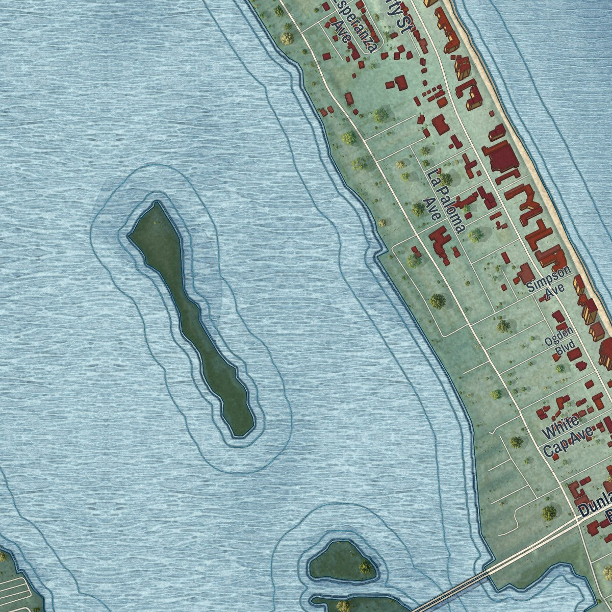 Close-up 2 of the Daytona Beach Shores, Florida map artwork