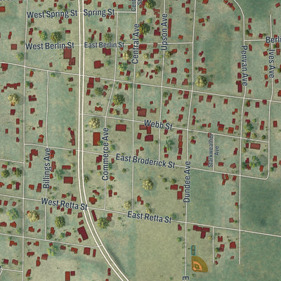 Close-up of the map of De Leon Springs, Florida print showing street and building detail