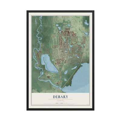 DeBary, Florida map print, 12" x 18" W/ Black Ayous Wood Frame mockup