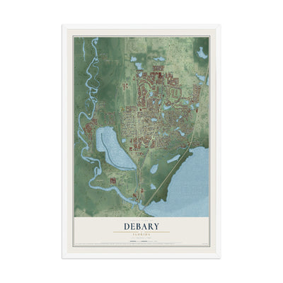 DeBary, Florida map print, 12" x 18" W/ White Ayous Wood Frame mockup