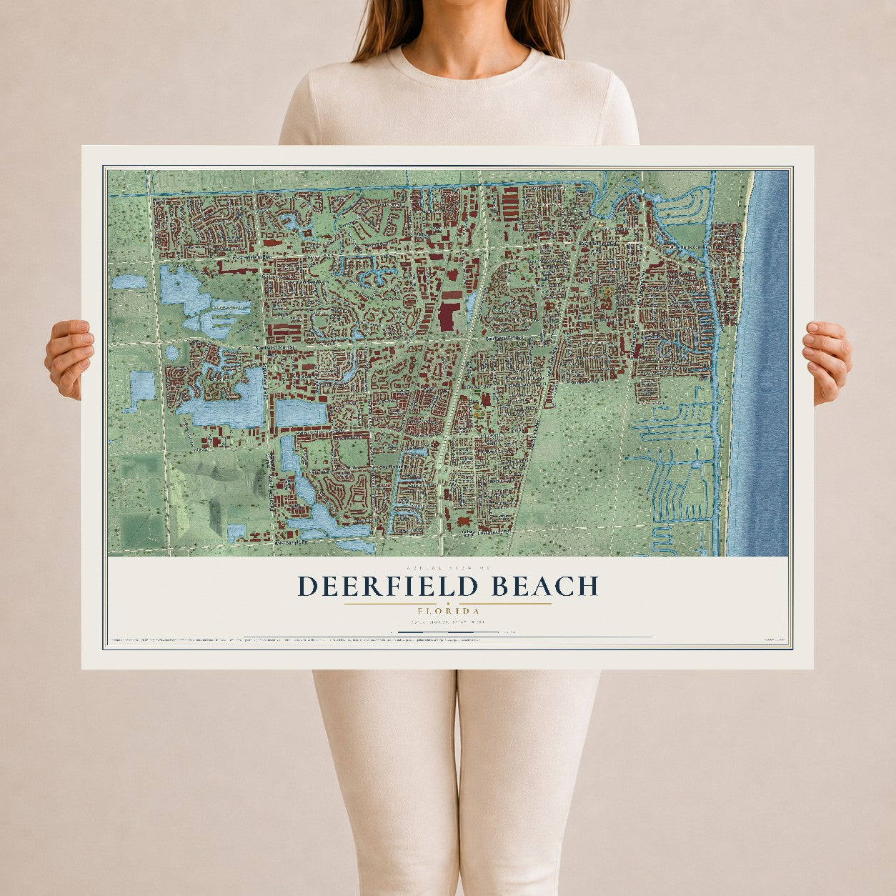Deerfield Beach, Florida map print, 24" x 36" Archival Matte Print mockup