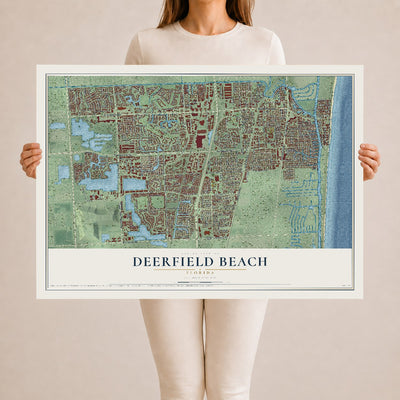 Deerfield Beach, Florida map print, 24" x 36" Archival Matte Print mockup