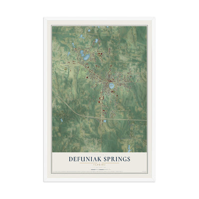 DeFuniak Springs, Florida map print, 12" x 18" W/ White Ayous Wood Frame mockup