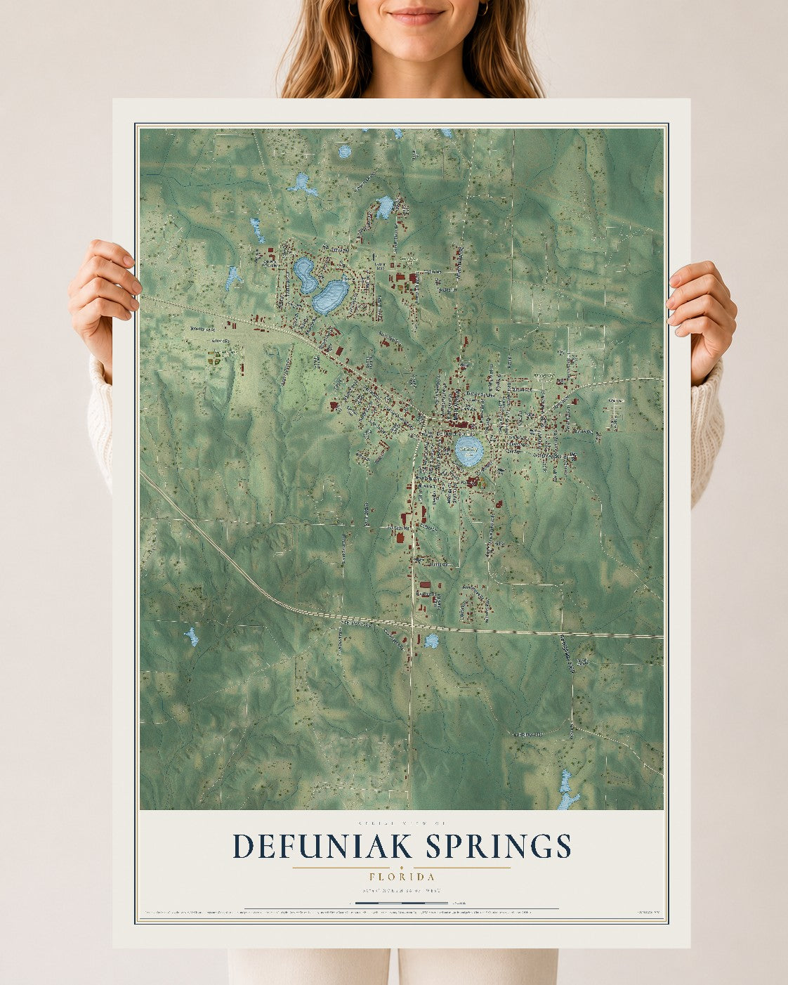DeFuniak Springs, Florida map print, 24" x 36" Archival Matte Print mockup
