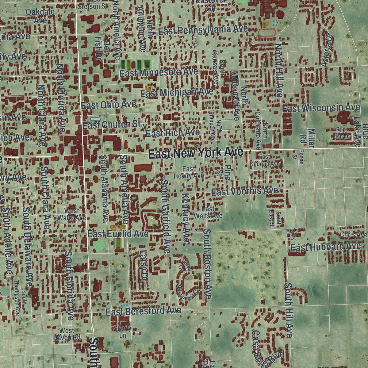 Close-up 1 of the DeLand, Florida map artwork