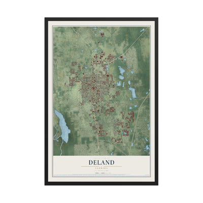 DeLand, Florida map print, 12" x 18" W/ Black Ayous Wood Frame mockup