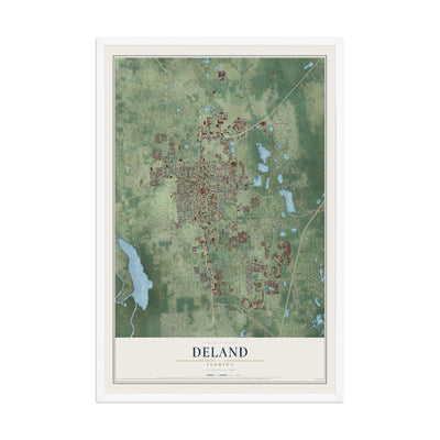 DeLand, Florida map print, 12" x 18" W/ White Ayous Wood Frame mockup