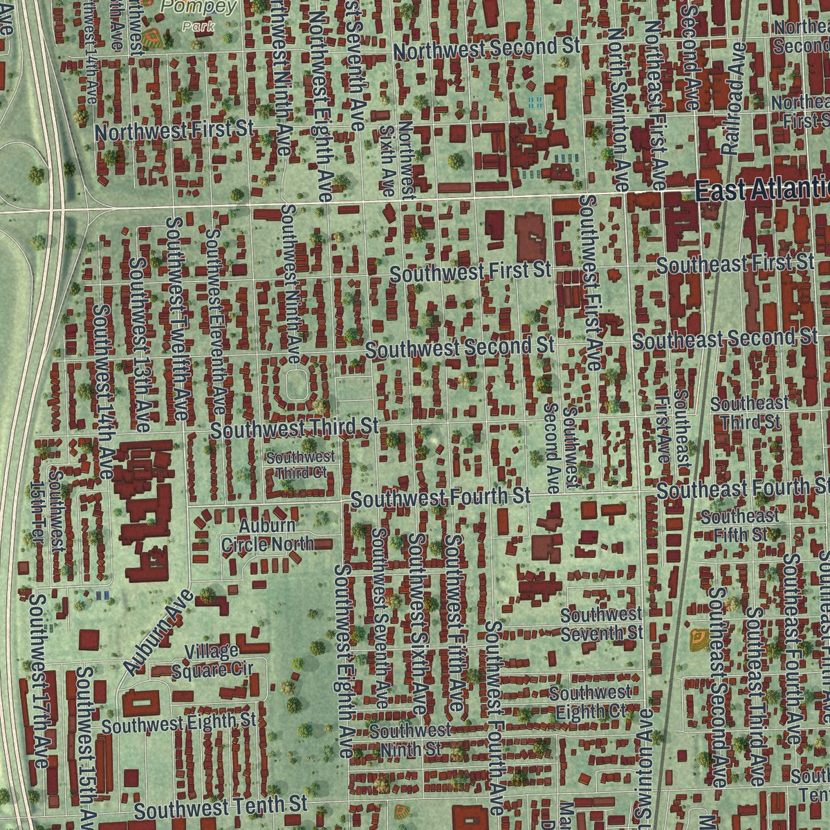 Close-up 1 of the Delray Beach, Florida map artwork
