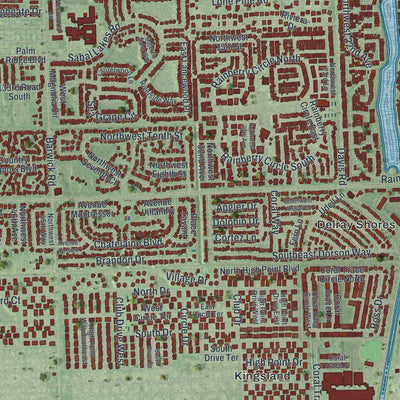 Close-up 2 of the Delray Beach, Florida map artwork