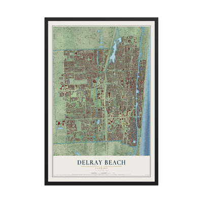Delray Beach, Florida map print, 12" x 18" W/ Black Ayous Wood Frame mockup