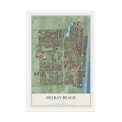 Delray Beach, Florida map print, 12" x 18" W/ White Ayous Wood Frame mockup