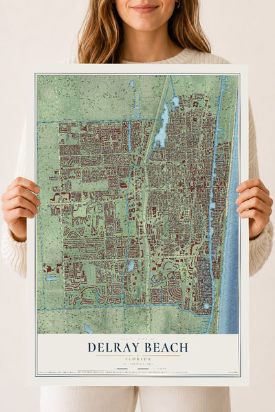 Delray Beach, Florida map print, 18" x 24" Archival Matte Print mockup