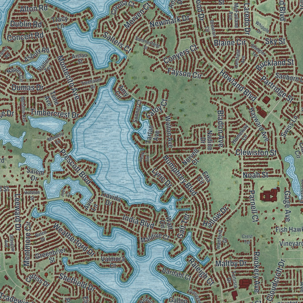 Close-up 2 of the Deltona, Florida map artwork