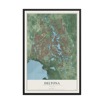 Deltona, Florida map print, 12" x 18" W/ Black Ayous Wood Frame mockup